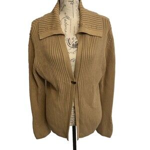 Vintage KIKIT Maurice Sasson Women's Large Tan Ribbed Cardigan Sweater